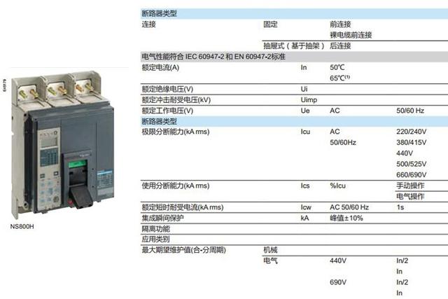 施耐德Compact NSX电动机保护塑壳断路器参数表